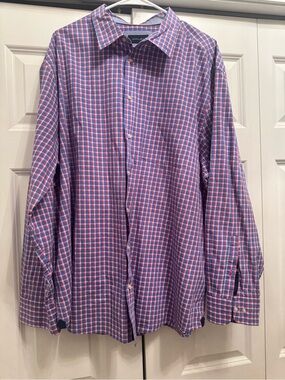 Christian Berg Superior Cotton Long Sleeve Button Up Shirt Red Blue Plaid 3XL